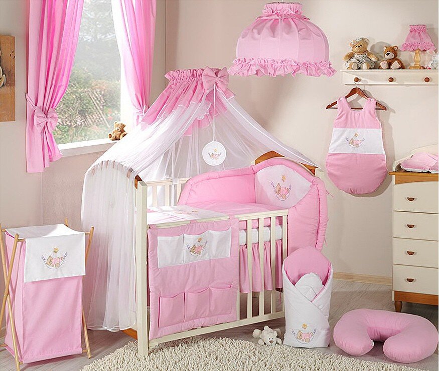 Parure Lit Bebe Brodee 12 Pieces Literie Ours Hamac Rose Kadolog