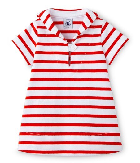 Petit Bateau Robe Mariniere Bebe Fille A Col Vareuse Blanc Ecume Rouge Brulant Petit Bateau Kadolog