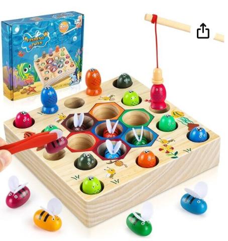 COOLJOY Jouet Enfant 2 Ans Jeux Montessori 2 Ans Jeu de peche 2 en 1 Brevet Autorise Jouet en Bois pour Cadeau Fille Garcon Bebes 2 3 4 Ans Kadolog