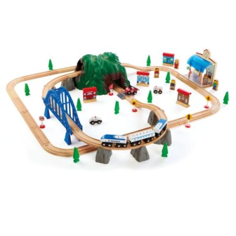 Circuit de train en bois 86 pièces Oxybul pour enfant de 3 ans à 8 ans 